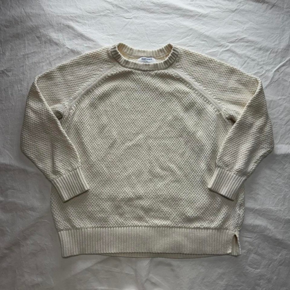 Old Navy Cream Knit Pullover Crewneck Sweater Womens M Old Money Preppy